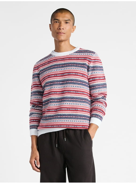 Men's Fair Isle Sweater with Long Sleeves, Size XS-3XL