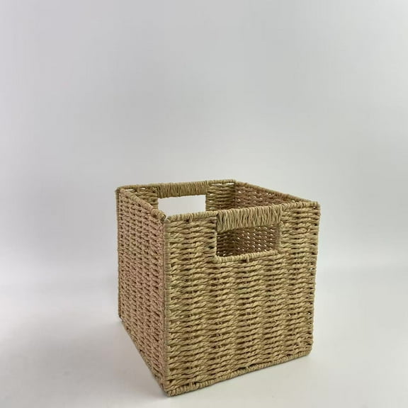 FAIRRISTO General purpose storage bins for household use,8.7 Inch Wicker Baskets, Hand Woven Paper Rope Storage Baskets, Foldable Cube Storage Bins Organizer Square Wicker Cubes for Shelves Pantry Or