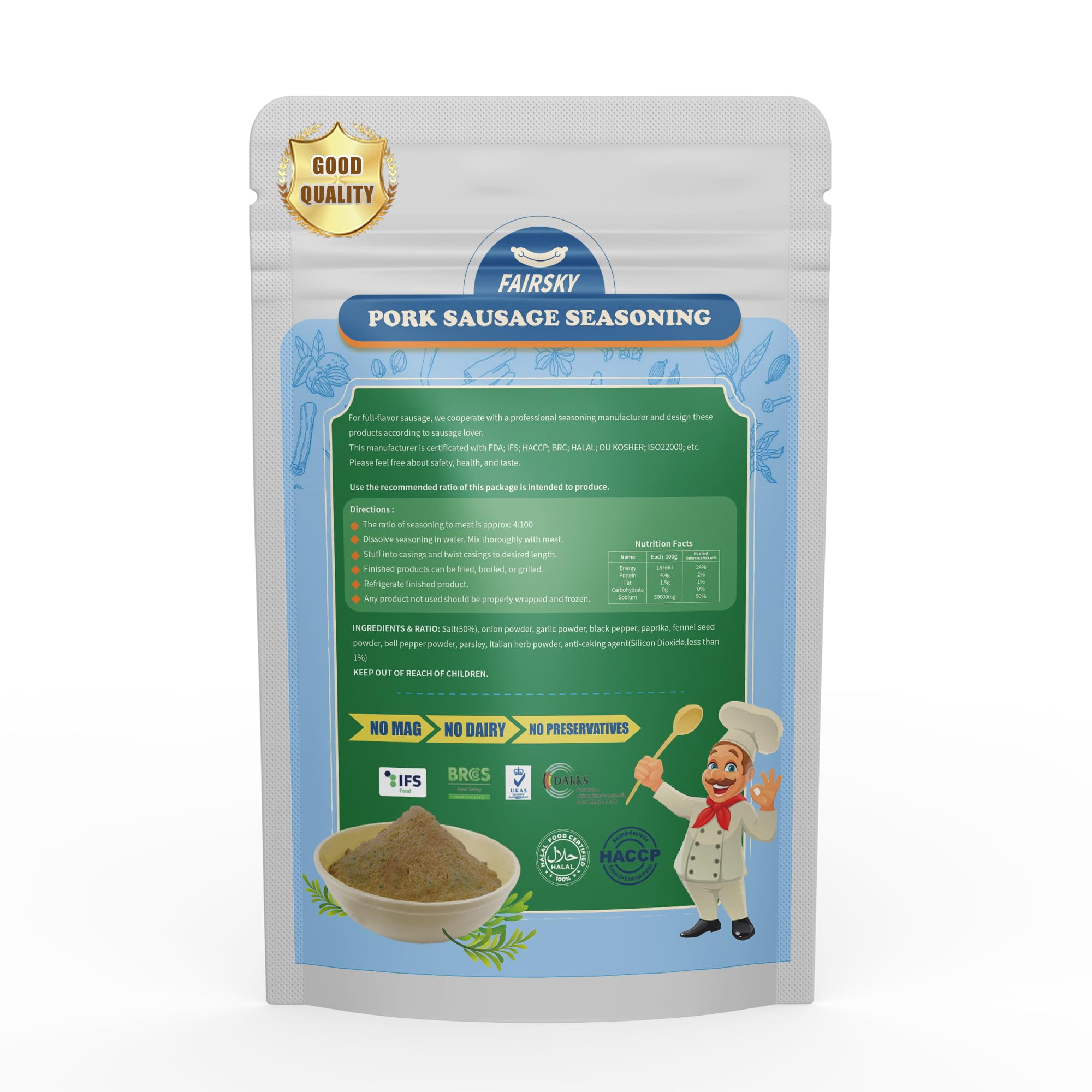 FAIRSKY Pork Sausage Seasoning AIF4 PreMix Blend for Home Sausage