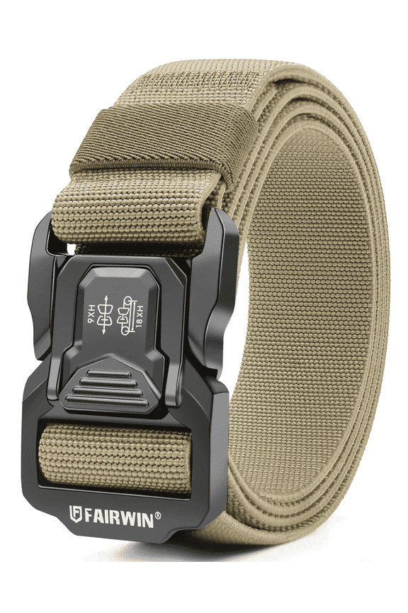Belt for Men, Nylon Web Work Belt, Khaki