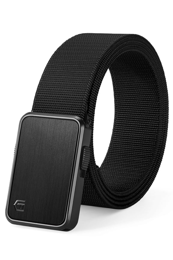 Men's Belt, Stretch Nylon Web Belts for Men with Quick Release Buckle Casual Golf Work Belt Black