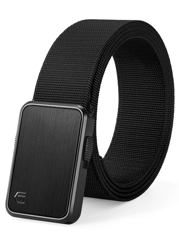 Men's Belt, Stretch Nylon Web Belts for Men with Quick Release Buckle Casual Golf Work Belt Black
