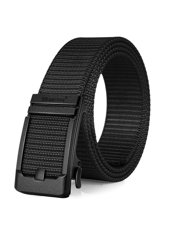 Ratchet Belt for Men Nylon Web Work Belt with Automatic Buckle,Black,Waist 32"-38"
