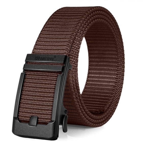 FAIRWIN Ratchet Belt for Men Nylon Web Work Belt with Automatic Buckle,Coffee,Waist 40"-46"