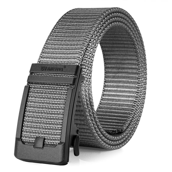 FAIRWIN Ratchet Belt for Men Nylon Web Work Belt with Automatic Buckle,Gray,Waist 28"-34"