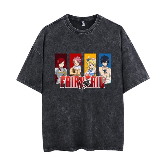 FAIRY TAIL T-shirt with short sleeves Happy Vintage wash men's and women's summer sweatshirts