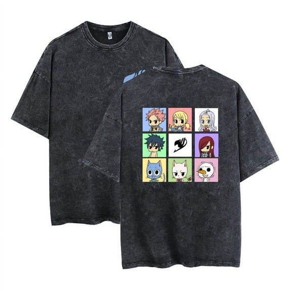 FAIRY TAIL T-shirt with short sleeves Happy Vintage wash men's and women's summer sweatshirts