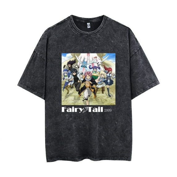 FAIRY TAIL T-shirt with short sleeves Happy Vintage wash men's and women's summer sweatshirts