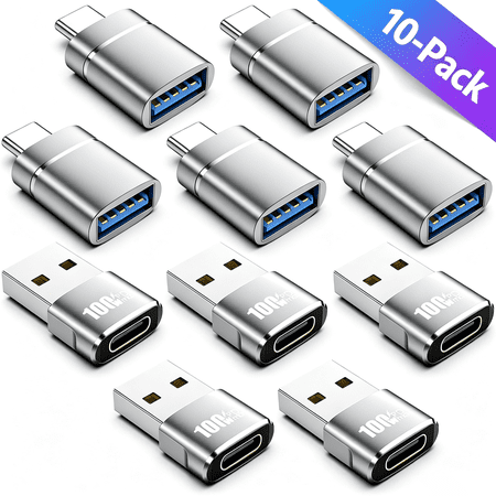FAISID 10Pack USB to USB C Adapter Combo, 10Gbps USB C Converter Space, Data transfer & Fast charging for MacBook, iPhone 17/16/15, iPad, Samsung Galaxy, Apple Watch