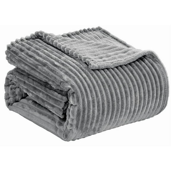 FAITH, HOPE, LOVE HOME DÉCOR Striata Ribbed Corduroy Blanket King size Ultra-Soft Plush Bed Blanket (108" x 90") - Grey