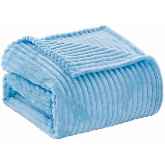 FAITH, HOPE, LOVE HOME DÉCOR Striata Ribbed Corduroy Blanket Queen size Ultra-Soft Plush Bed Blanket (90" x 90") - Light Blue