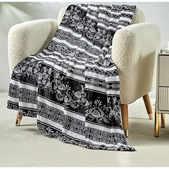 FAITH, HOPE, LOVE HOME DCOR Ultra Lush Printed Throw Blanket (50" x 60") - Black & White Floral