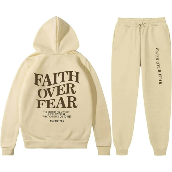 FAITH OVER FEAR 2 Piece Tracksuit Hoodie Christian Faith Religious God Man Woman Sweatshirt Suit