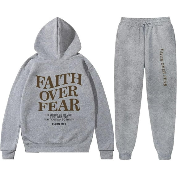 FAITH OVER FEAR 2 Piece Tracksuit Hoodie Christian Faith Religious God Man Woman Sweatshirt Suit
