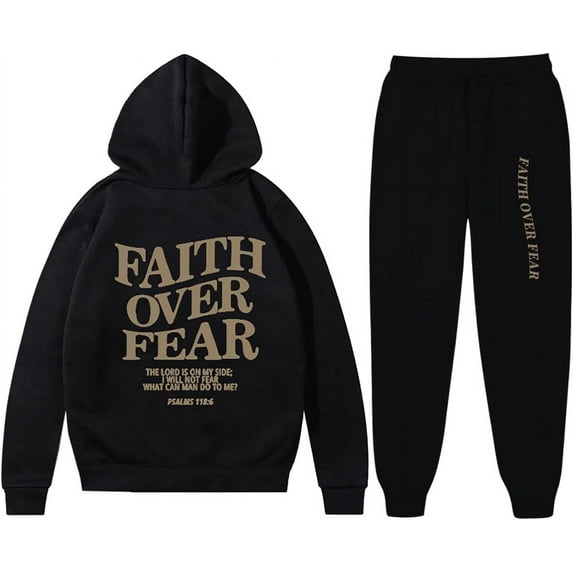 FAITH OVER FEAR 2 Piece Tracksuit Hoodie Christian Faith Religious God Man Woman Sweatshirt Suit