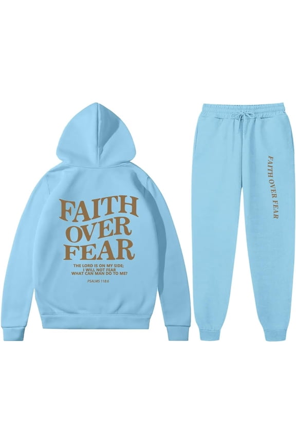 FAITH OVER FEAR 2 Piece Tracksuit Hoodie Christian Faith Religious God Man Woman Sweatshirt Suit