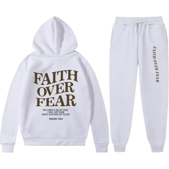 FAITH OVER FEAR 2 Piece Tracksuit Hoodie Christian Faith Religious God Man Woman Sweatshirt Suit