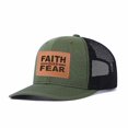 thumbnail image 1 of FAITH OVER FEAR Leather Patch Embroidered Color Block Trucker Hat Unisex Adjustable Cotton Breathable Fashion Cap for Travel Daily Wear, 1 of 11