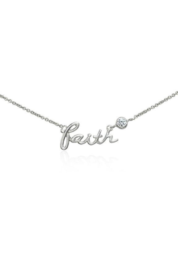 "FAITH" Polished and CZ Accent Inspirational Sterling Silver Choker Necklace