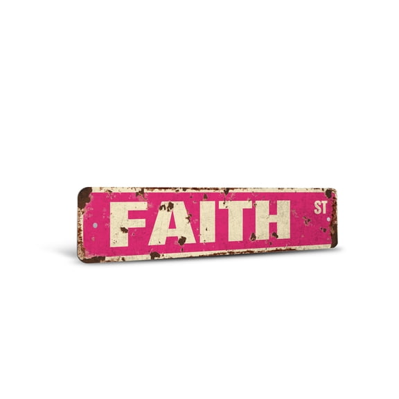FAITH Vintage Style Rustic Street Sign – Childrens Name Room Sign Retro Decorative Wall Sign for Home, Bar, Garage, or Outdoor Use | 6" X 24" Aluminum Metal Road Sign
