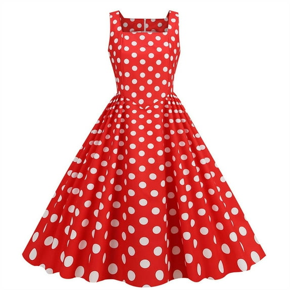 FAIWAD Dresses for Women Vintage Sleeveless Polka Cocktail Dress High Waist Casual A-Lined Princess Dress