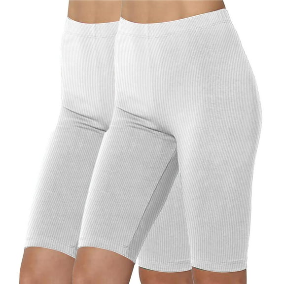 FAIWAD 2 Pack Knee Lenght Biker Shorts for Women Seamless Ribbed High Waisted Stretch Workout Yoga Athletic Shorts