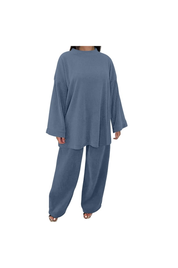 2 Piece Corduroy Set for Women Long Sleeve Tunic Tops and Elastic Waist Jogger Pants Tracksuit