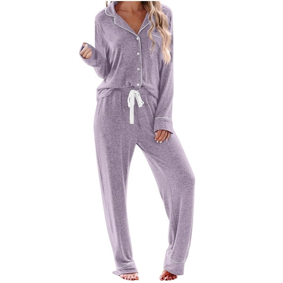 FAIWAD 2 Piece Lounge Set Women Long Sleeve Button Down Tops and Elastic Pants Loungewear Comfy Sleepwear Soft Pjs Sets