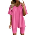 thumbnail image 1 of FAIWAD 2 Piece Outfit for Women Short Sleeve Tops Lounge Matching Sets Short Leggings Workout Tracksuit, 1 of 7