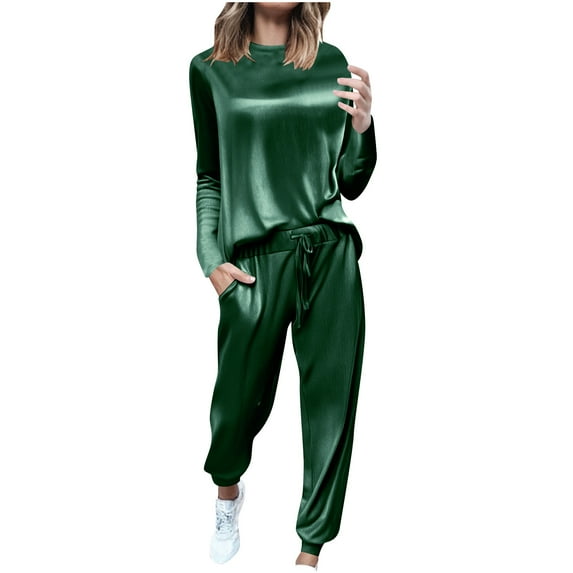 FAIWAD 2 Piece Sets for Women Velour Two Piece Outfit Crewneck Sweatshirts and Jogging Pants Workout Athletic Tracksuits