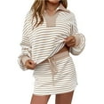 thumbnail image 1 of FAIWAD 2 Piece Skirt Sets for Women Loose Sweatshirt with Mini Skirt Casual Striped Workout Set Matching Lounge Sets, 1 of 6