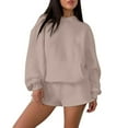 thumbnail image 1 of FAIWAD 2 Piece Sweatshirt Set for Women Solid Color Hooded Sweatshirt with Shorts Casual Oversized Tracksuit, 1 of 6