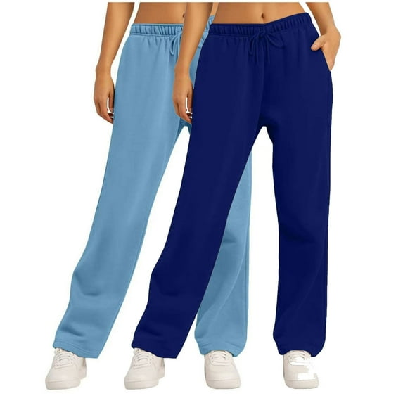 FAIWAD 2PC Sweat Pants for Womens Straight Legs Solid Color Sweatpants High Waisted Workout Jogger Pants