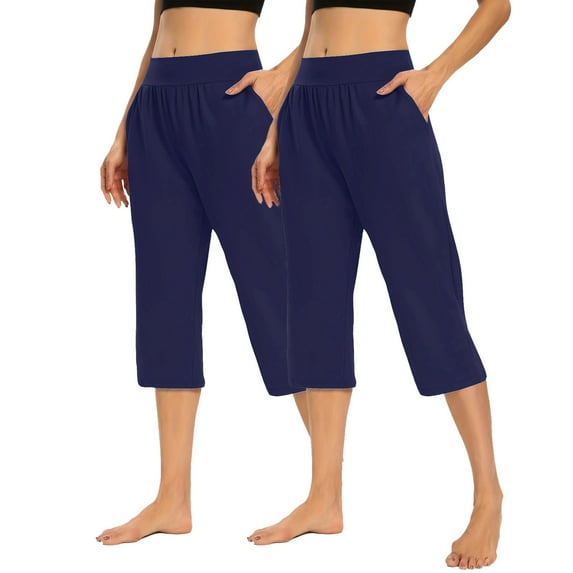 FAIWAD 2PCS Capri Leggings for Women High Waisted Yoga Pants Athletic Running Workout Stretch Cropped Pants with Pockets