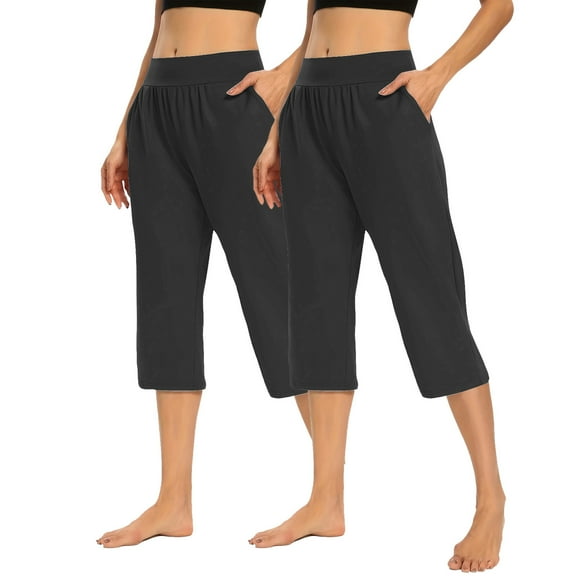 FAIWAD 2PCS Capri Leggings for Women High Waisted Yoga Pants Athletic Running Workout Stretch Cropped Pants with Pockets