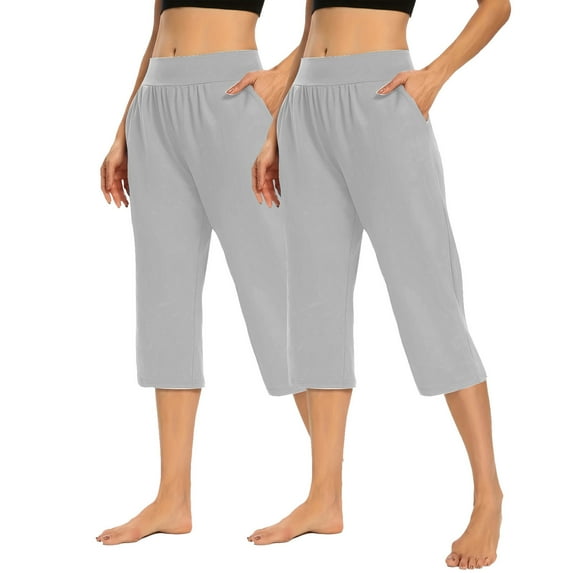 FAIWAD 2PCS Capri Leggings for Women High Waisted Yoga Pants Athletic Running Workout Stretch Cropped Pants with Pockets