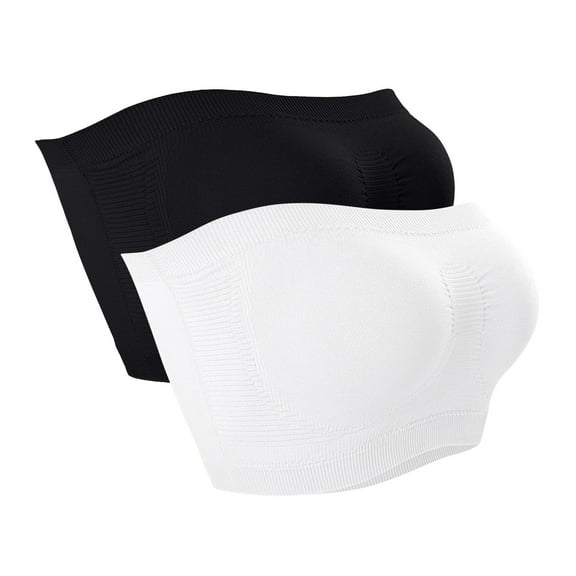 FAIWAD 2Pcs Women's Stretch Seamless Tube Bras Causal Strapless Wireless Non-Slip Seamless Stretchy Bralettes Comfy Bandeau