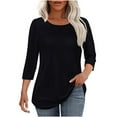 thumbnail image 1 of FAIWAD 3/4 Length Sleeve Womens Tops Round Neck Casual Pleated Blouses Dressy Plus Size Tunic Tops, S-3XL, 1 of 6