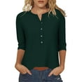 thumbnail image 1 of FAIWAD 3/4 Sleeve T Shirts for Women Casual Trendy Button Down Shirts Plus Size Solid Color Blouse, 1 of 7