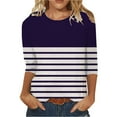 thumbnail image 1 of FAIWAD 3/4 Sleeve Tops for Women Color Block Striped Print Round Neck Loose Comfy Pullover Shirt, 1 of 3
