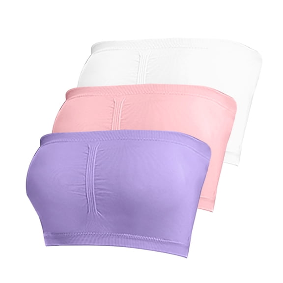 FAIWAD 3 PC Bandeau Bra for Women Padded Strapless Bras No Underwire Seamless Comfort Stretch Crop Tube Top Bra