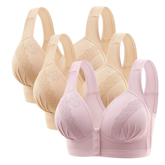 FAIWAD 3 Pack Bras for Women No Underwire Comfort Seamless Plus Size Sleep Bra Front Closure Wireless Everyday Brassiere