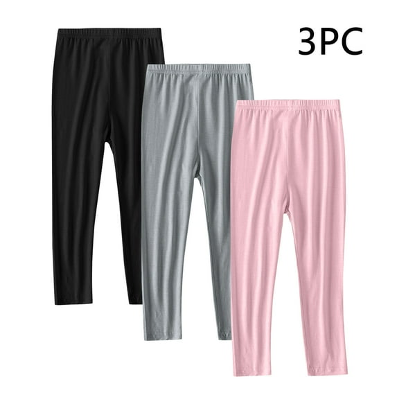 FAIWAD 3 Pack Girls Leggings Full Length Stretchy High Waisted Pants Soft Comfy Basic Dance Yoga Pants 2-13Y