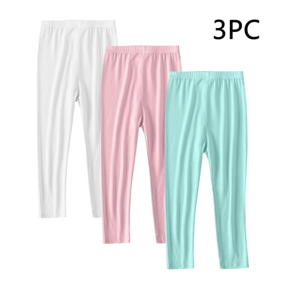 FAIWAD 3 Pack Toddler Girls Leggings Solid Color Stretchy Full Length Pants Basic Yoga Dance Athletic Tights for Kids