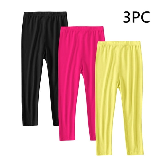 FAIWAD 3 Pack Toddler Girls Leggings Solid Color Stretchy Full Length Pants Basic Yoga Dance Athletic Tights for Kids