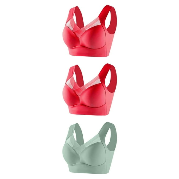 FAIWAD 3 Pack Womens Plus Size Bra Wirefree Mesh Patchwork Bralettes Full Coverage Everyday Stretch Sports Yoga Underwear