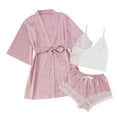 thumbnail image 1 of FAIWAD 3 Piece Sleepwear for Women Satin Pajama Set Lace V Neck Cami Top and Shorts with Robe Stretch Soft Loungewear, 1 of 9