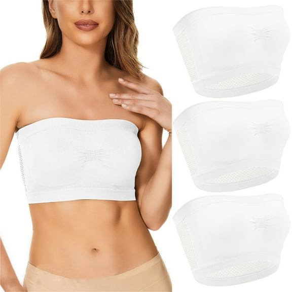FAIWAD 3Pcs Womens Stretch Non-Slip Strapless Bras Comfy Seamless Wireless Bandeau Bra Padded Bralettes Tube Top Bra