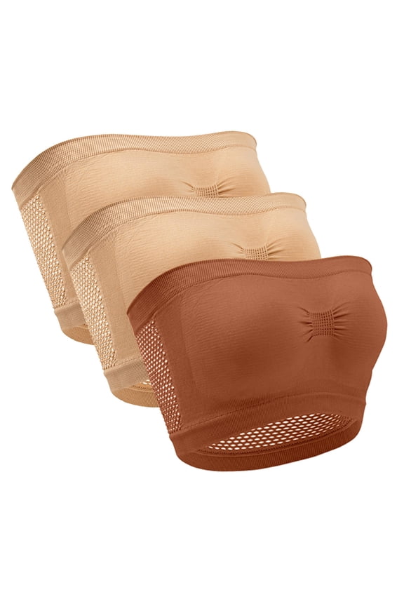 3Pcs Womens Stretch Non-Slip Strapless Bras Comfy Seamless Wireless Bandeau Bra Padded Bralettes Tube Top Bra