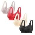 thumbnail image 1 of FAIWAD 4 Pcs Snap Front Bras for Women Solid Color Embroidered No Underwire Bar Plus Size Breathable Everyday Bralette, 1 of 8